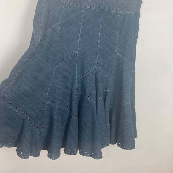 Vintage Y2K Tasha Polizzi Grommet Denim Skirt Womens 4 Flared Cotton 32in Waist - Picture 2 of 8